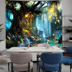 Apdidl Forest Nature Tapestry for Bedroom, Tree of Life Fantasy Backdrop Wall Mural Tapestries, Fairy Tales Magical Waterfall Landscape Large Tree Butterfly Wall Hanging for Living Room Decor 51"X60"