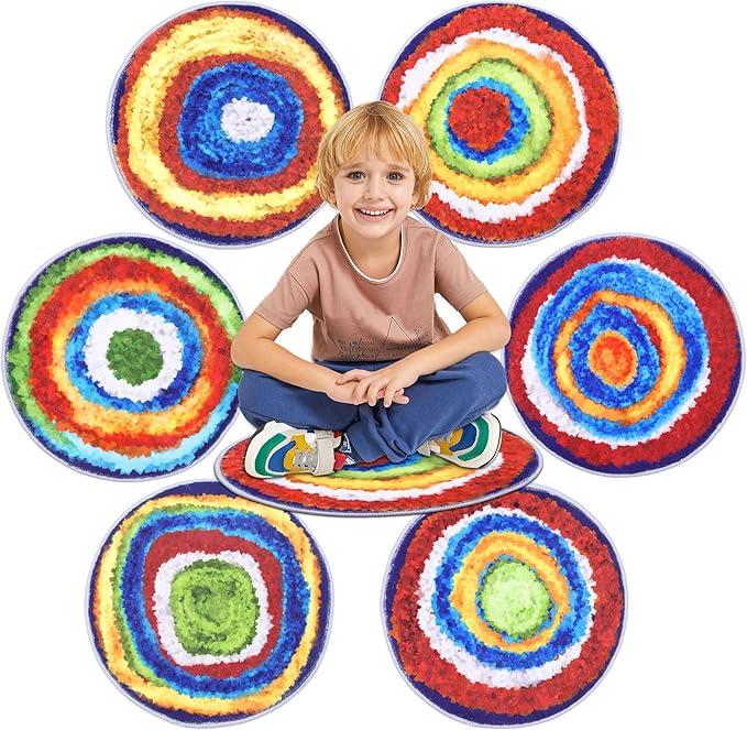 HiiARug Kids Classroom Rug Crazy Carpet Circle Seats 6pcs 16" Round Carpet Spots Soft Classroom Flexible Seat for Elementary Preschool Daycares Floor Cushions for Sitting