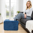 Fluffy Square Ottoman Pouf with All-in-One Foam Filling 20 x 14 Inches Furry Ottoman Foot Rest Foot Stool for Living Room or Bedroom (Navy)