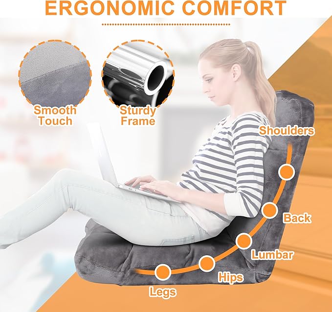 SUPER DEAL 14-Position Folding Floor Chair Gaming Sofa Cushioned Padded Reclining Bed Lounge Couch Seating for Comfy Reading, Reading, Gaming, Relaxing, Watching TV