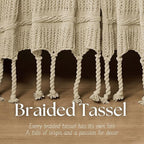 Boho Knitted Chenille Blanket with Tassels - Lightweight & Soft All-Season Throw - 3D Classic Pattern for Living Room Bedroom Couch, Sandy Beige, Queen 90"x90"