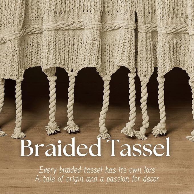 Boho Knitted Chenille Blanket with Tassels - Lightweight & Soft All-Season Throw - 3D Classic Pattern for Living Room Bedroom Couch, Sandy Beige, King 90"x108"