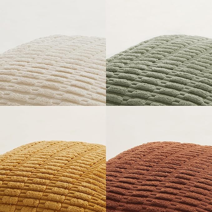 Fancy Homi 4 Packs Boho Fall Big Decorative Throw Pillow Covers 24x24 Inch for Living Room Couch Bed, Rustic Farmhouse Home Decor, Soft Plush Striped Corduroy Colorful Square Cushion Case 60x60 cm