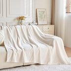 NEWCOSPLAY Super Soft Throw Blanket Ivory Premium Silky Flannel Fleece Leaves Pattern Lightweight Bed Blanket All Season Use (Ivory, Throw(50"x60"))