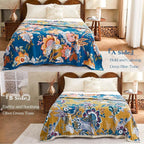 Boho Throw Blanket, Blue Lightweight Blankets for Summer, 100% Cotton Bohemian Decorative Throw Blanket, 90"x98" Reversible Muslin Breathable Woven Farmhouse Blankets Quilt,