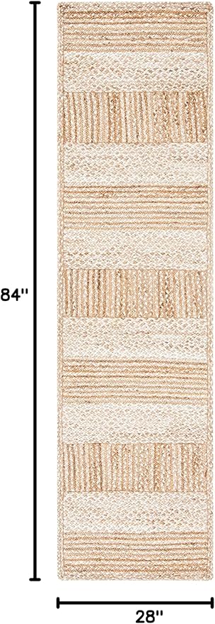 SAFAVIEH Natural Fiber Collection Runner Rug - 2'3" x 7', Natural & Ivory, Handmade Stripe Jute, Ideal for High Traffic Areas in Living Room, Bedroom (NF887A)