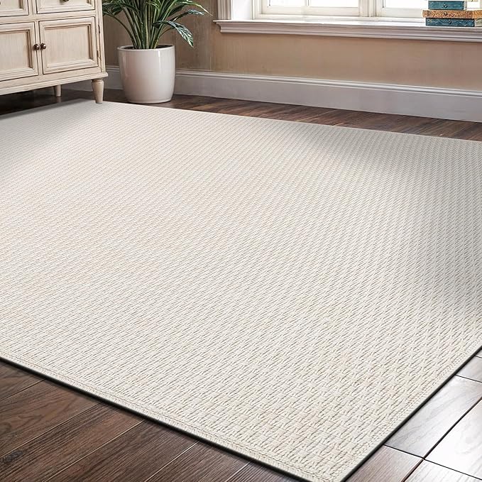 Easy Jute Rugs 4x6 White Color Living Room Indoor Outdoor Area Rug for Farmhouse Patio and Kitchen Rug High Traffic Washable Easy to Clean Solid Boho Woven Design Outside Carpet (4 x 6)