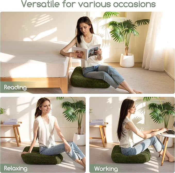 Washable Floor Pillow Cushion for Adults, Meditation Cushion Pillow, Removable Tufted Blended Corduroy Cover, Large Square Floor Sitting for Tatami Living Room or Yoga, 2Pack, Machine Washable