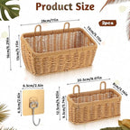 2 Pcs Wall Hanging Baskets for Storage, Woven Hanging Basket with 4 Hooks Boho Style Hangings Storage Basket Plastic Woven Baskets for Home Decor Bathroom Kitchen Decor