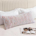 Boho Chenille Tufted Pillow Cover 14x36 Inch Set of 1, Farmhouse Striped Decorative Pillow Covers Accent Fluffy Neutral Long Body Bolster Pillow for Couch Sofa Bedroom Living Room, Orange