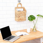 Wicker hanging basket, Water Hyacinth Wall Basket, Rustic Handwoven Hanging Storage Basket with Metal Frame for Farmhouse Home Decor, Garden or Organizing (1-Tier)