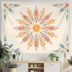 Accnicc Boho Floral Mandala Tapestry for Bedroom Bohemian Flower Wall Tapestry Aesthetic Large Watercolor Yellow Beige Hippie Indian Tapestries Wall Hanging for Living Room Dorm Decor 80 x 60 Inch