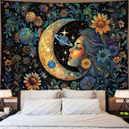 Accnicc Sun and Moon Tapestry for Bedroom Hippie Boho Floral Flower Plant Wall Tapestry Aesthetic Vintage Celestial Spiritual Extra Large Tapestries Wall Hanging for Living Room Dorm 90 x 68 Inch