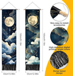 AOHMPT Pack of 2 Long Vertical Tapestry,Nature Landscape Tapestry with Serene Mountain River, Moon & Sun Motifs,Traditional Ink Painting Wall Art , Zen Aesthetic Wall Hanging for Living Room Bedroom Decor 13" W x 51" H"