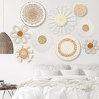 Chunful 9 Pcs Boho Nursery Wall Decor Daisy Flower Woven Macrame Seagrass Rattan Basket Wall Hanging Bohemian Decorations Gifts for Home Dorm Art Farmhouse Bedrooms Living Room(White)