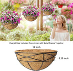 2 Pack 14 Inch Hanging Flower Baskets for Outdoor Plants Large Metal Wire Planters with Coco Liner Pot for Home Planting Round Watering Plant Holders for Outside Garden