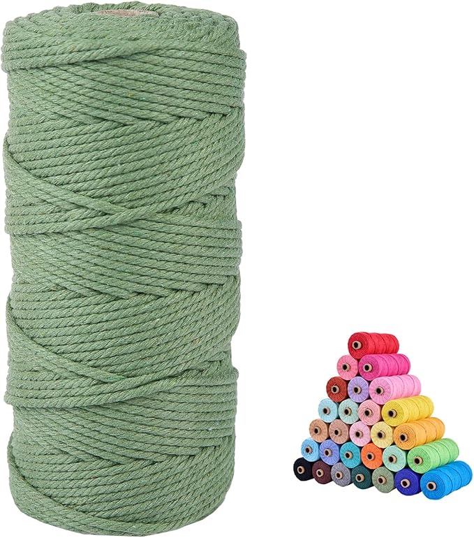Macrame Cord,3mm x109 Yard Twine String Cord Colored Cotton Rope Craft Cord for DIY Crafts Knitting Plant Hangers Christmas Wedding Decor（Avocado Green）…
