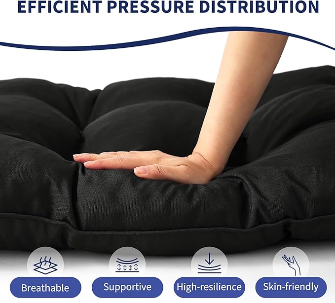 Outdoor Bench Cushion, 48x18x5 Inch, Waterproof Bench Cushion for Outdoor/Indoor Furniture, Tufted Patio Bench Seat Cushion, Fade Resistant Outdoor Cushions for Porch Swing Couch, Black
