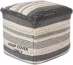 REDEARTH · UNSTUFFED Pouf Ottoman Cover Textured Cube Bean Bag Poof Pouffe Footrest for Living Room, Bedroom, Patio, Gym; 100% Cotton (18"X18"X18", Precis Descant Gray)