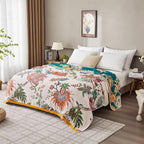 Boho Blanket for Bed 100% Cotton Bohemian Throw Blankets Ultra Soft Woven Muslin Decorative Blankets All Seasons Vintage Quilt Knitted Blanket for Sofa Chair Beige 50"x60"