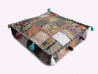 Mam Treasures Indian Bohemian Decorative Pillow Vintage Cushion Cover Patchwork Square Floor Pillow Cover Meditation Cushion Large Floor Pillow Indian Cushion (Gray, 22 X 22 X 5 Inch)