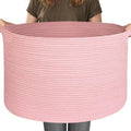 115L Oversized Pink Basket, 23.6"x15.7" Woven Cotton Rope Bin with Handles, XXXL Blanket Storage for Living Room, Kids Toy Storage Bin Box, Baby Laundry Basket for Organizing, Pink Room Decor