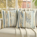 FUTEI Navy Brown Accent Throw Pillow Covers Set of 2, 18x18 Inch Plush Tufted Striped Textured Decorative Cushion Cases for Farmhouse Boho Couch Decor