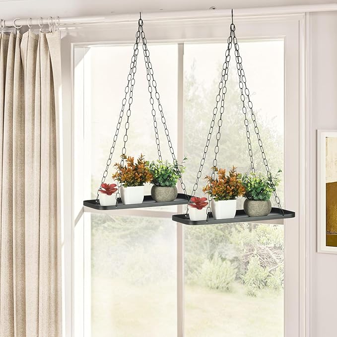 2 Pack Plant Hanger Indoor Outdoor (Length -15.5"), Metal Hanging Plant Shelf, Large Hanging Planter for Indoor Plants | Hanging Plant Holder, Extender Chain, NO Plant/Pot incld (2 Packs)