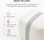 Anji Mountain Pouf Ottoman Foot Rest, Handmade Ottoman Pouf, Comfortable Foot Stool, Decorative Floor Seating for Living Room Decor, Bedroom & Home Décor Accent - Ash Stripe
