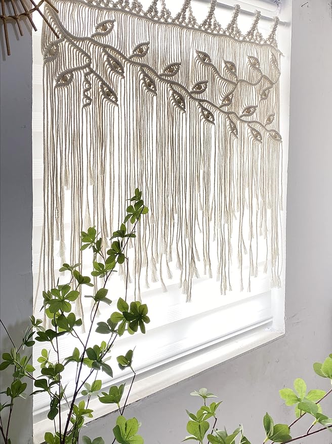 Youngeast Macrame Wall Hanging Woven Tapestry Bedroom Curtain Leaf Shape Living Room Curtains Wall Decor