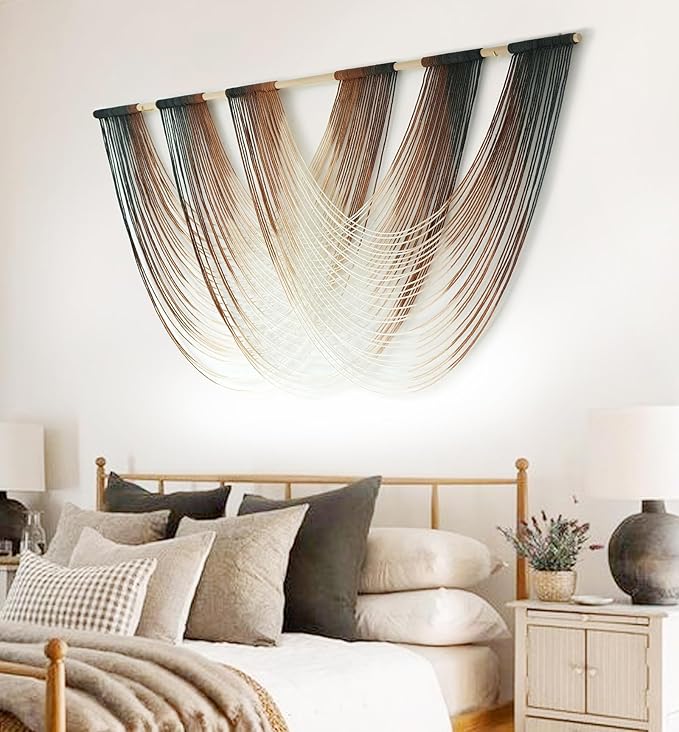 Macrame Wall Hanging Brown Dip Dyed Large Fiber Yarn Wall Art Boho Wall Decor Boho Bedroom Living Room Wall Decor,59" W x 33" L