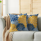 Blue Yellow Pillow Covers 20X20 Inch Set of 2, Dahlia Flower Spring Summer Floral Cream Decorative Throw Pillow Covers Outdoor Modern Farmhouse Cushion Case for Home Couch Sofa Bed Decor