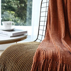 CREVENT Farmhouse Rust Chenille Throw Blanket for Couch Sofa Chair Bed Home Decoration, Soft Warm Cozy Knit Blanket for Spring (50''X60'' Caramel / Brown / Burnt Orange)