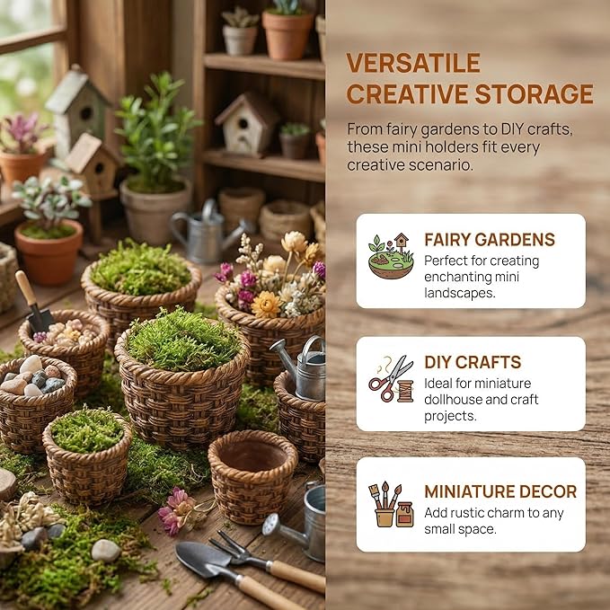TOYANDONA 6Pcs Miniature Resin Rattan Baskets for Dollhouse Decoration Storage Holders Realistic Simulation Baskets Mini House Accessories