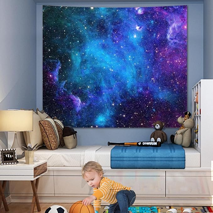 Apdidl Galaxy Tapestry for Bedroom Aesthetic Space Blue Night Starry Sky Stars Universe Tapestry Mysterious Nebula Wall Hanging Backdrop Room Decor for Bedroom Living Room (39'' x 51'')