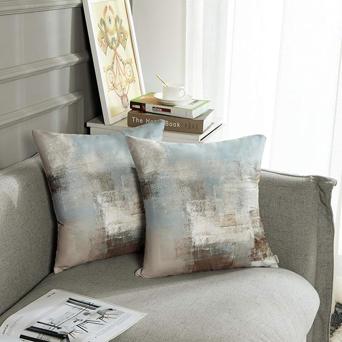 Britimes Throw Pillow Covers Modern Home Art Decor, 20 x 20 Inches Set of 2 Pillow Cases Decorative, Abstract Oil Painting Pillowcases for Bedroom, Living Room, Cushion Couch Sofa, Grey Beige