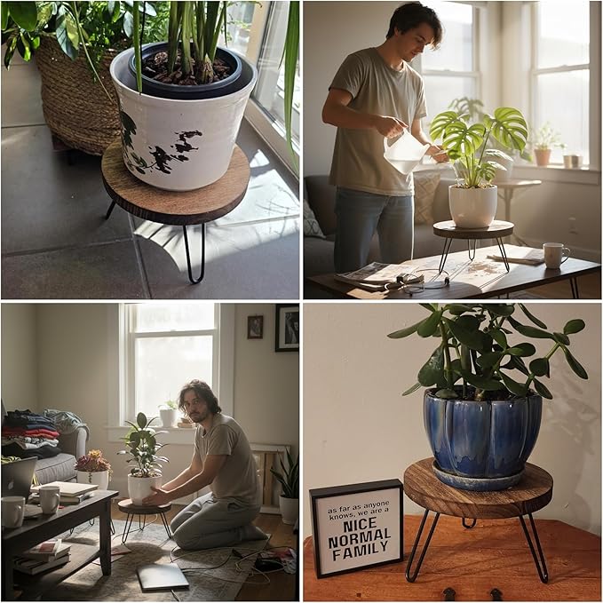 Wood Plant Stand Indoor Outdoor, 12'' Wooden Planter Stands Fit 5-15 Inch Pot, Plant Stool Flower Pot Stand Gardening Display Pedestals for Decor Living Room Balcony, Office, Patio