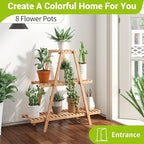 BMOSU Plant Stand Bamboo for Indoor Outdoor Tiered Plant Shelf 8 Potted Flower Holder Ladder Rack Garden Balcony Living Room Patio(3 Tier Natural)