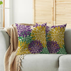 Mardi Gras Pillow Covers 16X16 Inch Set of 2, Purple Yellow Green Flower Holiday Dahlia Floral Print Decorative Throw Pillow Covers Outdoor Farmhouse Cushion Case for Couch Sofa Bed Decor