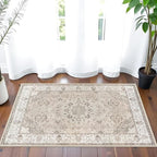 Washable 2x3 Entryway Area Rug - Neutral Kitchen Rug Runner Vintage Soft Floor Mat Non Slip Indoor Farmhouse Carpet for Bathroom Living Room Bedroom (2 X 3, Beige)