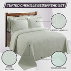 Better Trends Chenille Bedspreads Full/Double Size, Sage 100% Cotton Chenille Stripe Design Tufted Bedding Coverlet Soft Lightweight, 96"x110" with 2 Sham, 3 Pieces Set Jullian Collection