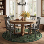 Round Rugs 6ft Dark Green, Low Pile Thin Circle Area Rugs Washable Non Slip, Vintage Medallion Printed Circle Carpet for Bedroom Living Room Kitchen Dining Room