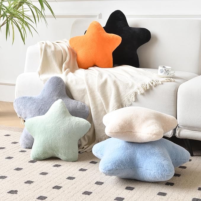Xiashrk Star Pillow, Decorative Throw Pillows for Bed Couch, 15" Star Shaped Pillow Plush Floor Cushions Room Decor Pillow with Faux Rabbit Fur for Sofa Bedroom Living Room (Light Grey, 19.6" x 19.6")