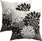 Black White Grey Gray Pillow Covers 18X18 Inch Set of 2, Modern Geometry Dahlia Floral Print Decorative Throw Pillow Covers Outdoor Farmhouse Cushion Case for Home Couch Sofa Bed Decoration