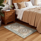 Lessymo 2 x 4 Entryway Rug, Machine Washable Area Rugs Boho Faux Wool Low Pile Area Rug for Bedroom, Floral Medallion Vintage Outdoor Rugs with Non-Slip Rubber,Brown Beige