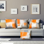HOSTECCO Orange and Grey Throw Pillow Covers 18x18 inch Set of 4 Orange Abstract Art Pillow Cases Contemporary Square Decorative Cushion Covers for Sofa Couch Bed