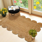 MDS 1 PC Handwoven Braided Jute Area Rug 2ft x 5ft Rectangle Scalloped Edge, 100% Natural Jute Rustic Farmhouse Reversible Accent Rug for Bedroom Living Room Hallway Entryway Office Kitchen (2' x 5')
