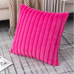 ZLINA Set of 2 Hot Pink Faux Fur Decorative Throw Pillow Covers Fluffy Striped Pillowcase Cushion Covers 22 x 22 Inch Decor Sofa Couch Bedroom