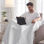 VHC Brands 100% Cotton Waffle Weave White Throw 50x60, Decorative Cotton Throw Blanket, Boho Farmhouse Bedroom, Living Room Decor for Bed, Couch, or Sofa
