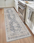 DEXI Kitchen Floor Mats Anti Fatigue, 17x59 Cushioned Vintage Runner Rug Waterproof, Standing Comfort Memory Foam Padded for Front Sink Laundry Office, White